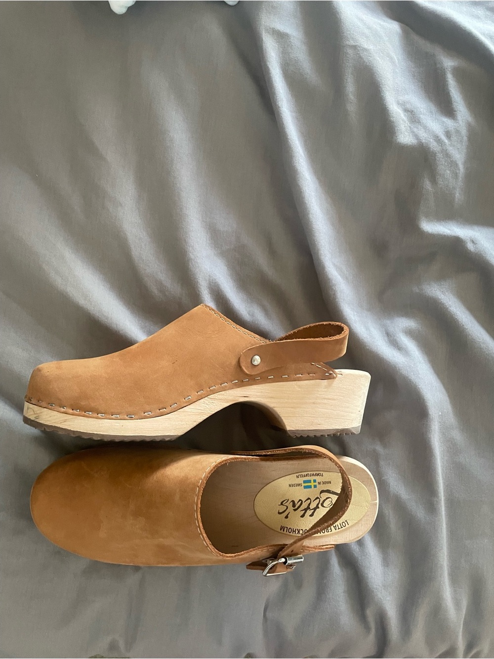 Lotta From Stockholm Tan Suede Clogs with Wooden Platform